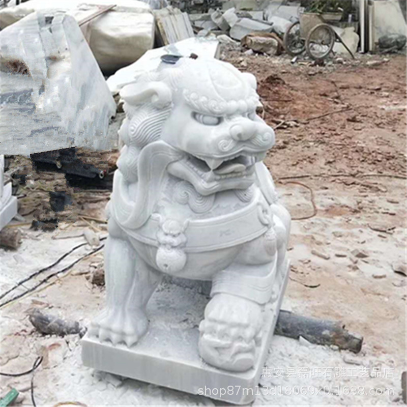 惠安石雕汉白玉仿古狮子摆件