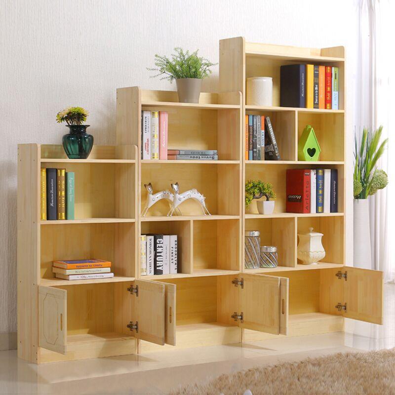 实木书柜儿童书架落地简易置物架学生自由组合收纳柜带门简约现代