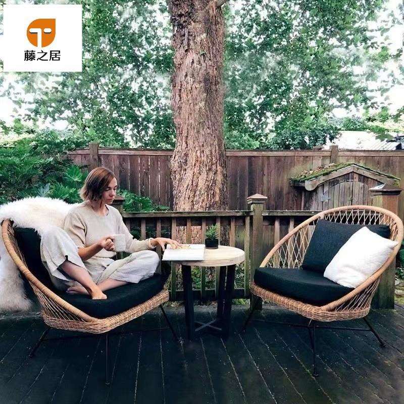 工厂直销户外藤椅茶几三件套阳台小沙发露台庭院家用休闲藤编桌椅
