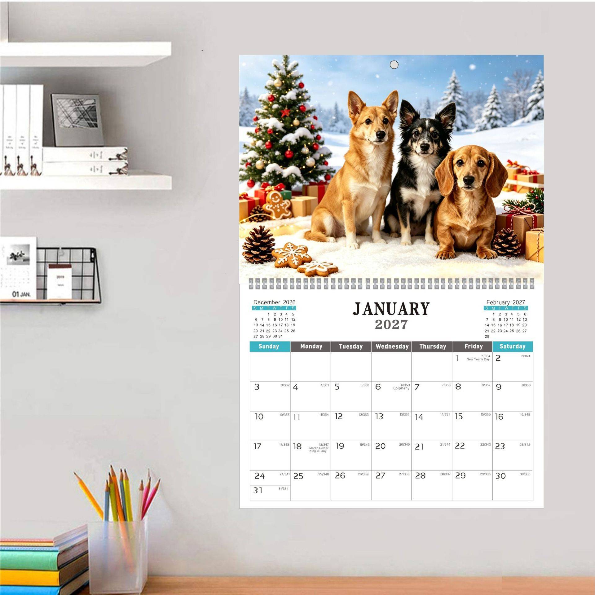 2027年全英文挂墙式挂历跨境 欧美英文版全年倒计时桌面日历