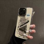 站立猫咪适用苹果16promax手机壳iPhone15 14镜面13pro创意华为ma