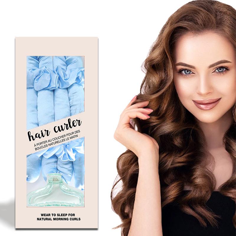AMZN新款丝绵无热懒人卷发棒缎面飘带仿真丝懒人充棉卷发器礼盒装