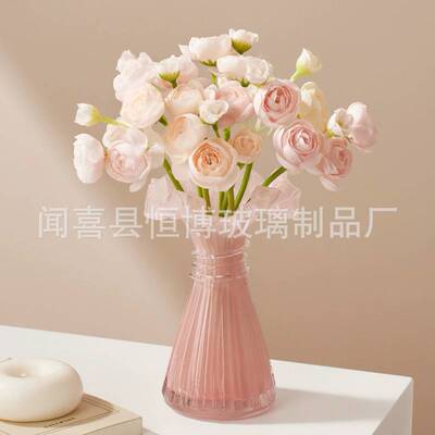 法式轻奢高级感玻璃花瓶客厅餐桌水培鲜花花瓶创意插花小花瓶摆件