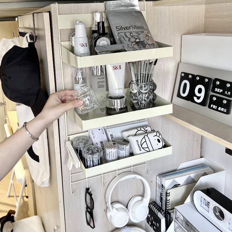 新款奶油风宿舍桌下悬挂置物架学生衣柜侧面收纳床头好物挂篮挂架