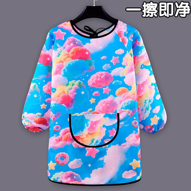 儿童画画防水长袖罩衣幼儿园美术绘画反穿衣宝宝吃饭围兜女宝围裙