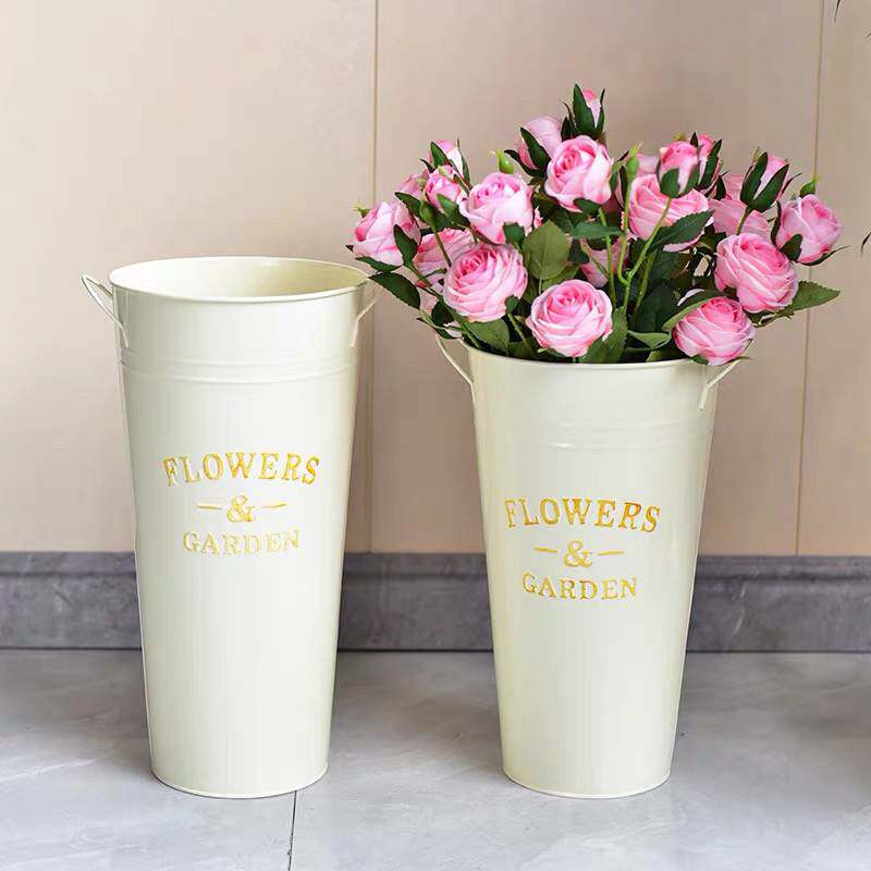 美式醒花桶家用插花桶花店鲜花桶铁皮桶深水桶养花桶鲜花花瓶花桶