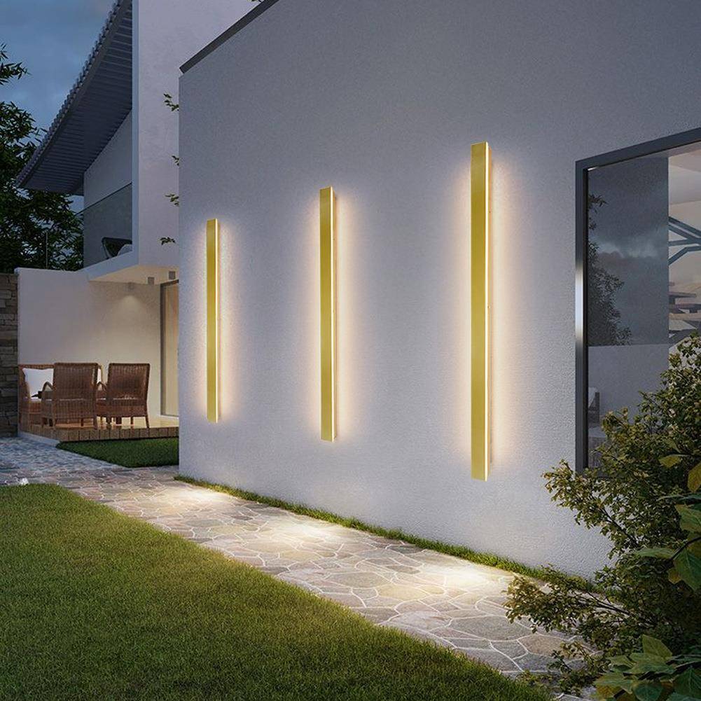 极简长条户外防水LED壁灯外墙花园阳台别墅露台大门庭院灯金色
