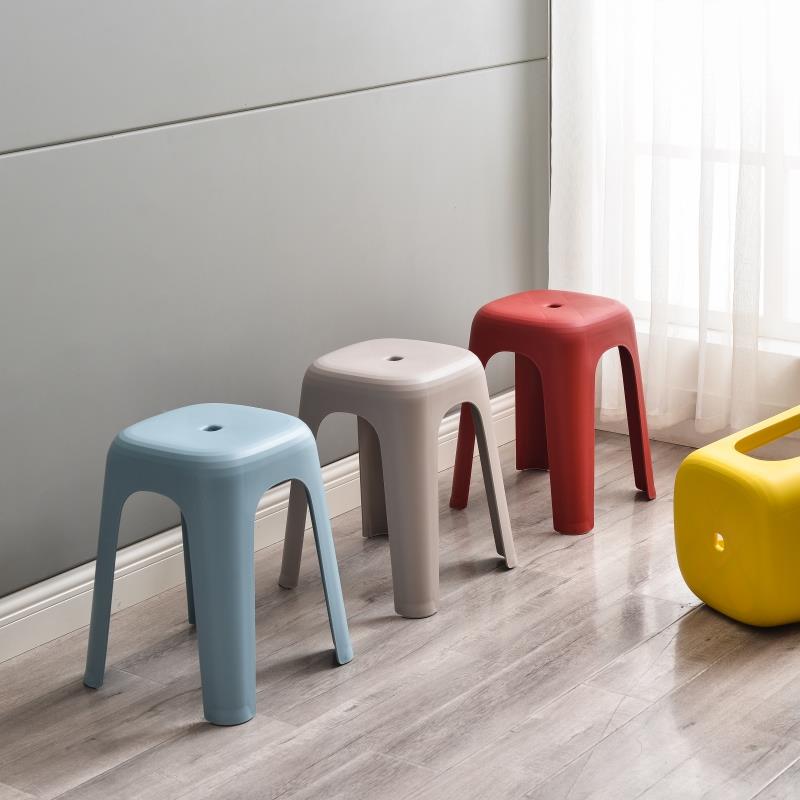 6R加厚塑料凳子家用方凳简约客厅成人熟胶浴室高板凳节节高餐桌椅
