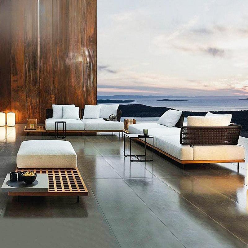 户外沙发庭院阳台露天藤编沙发柚木别墅酒店民宿室外休闲花园家具