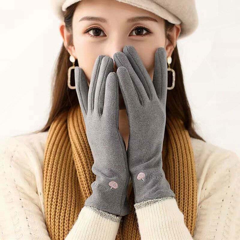 春秋手套女士户外骑行开车单层可爱韩版晨练薄款冬季德绒保暖手套