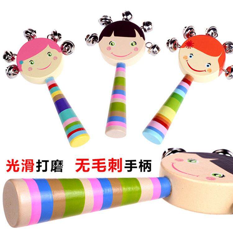 木质笑脸摇铃男女孩笑脸手摇铃婴幼儿童早教发声木头玩具地摊跨境