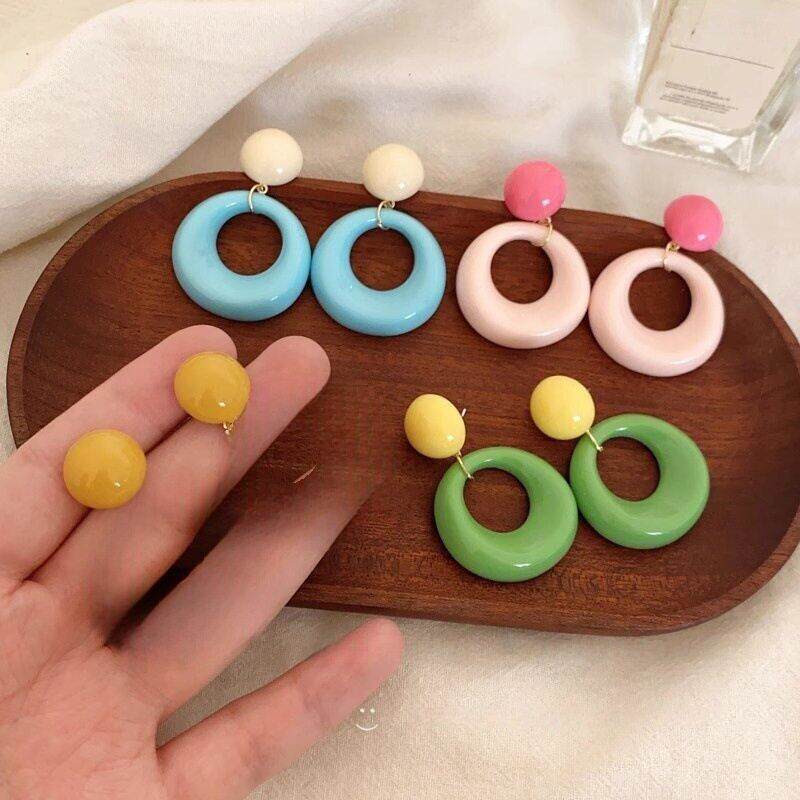 夏日奶冻 彩色滴釉树脂耳环女新款设计感小众耳钉多巴胺耳饰