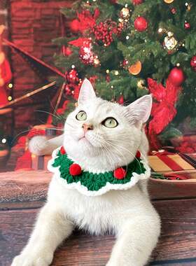 宠物猫咪圣诞项圈针织围脖狗狗新年衣服饰品小猫小狗圣诞装扮