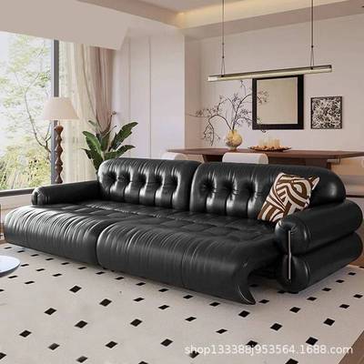 法式黑糖电动多功能真皮沙发床客厅两用意式复古轻奢可伸缩云朵沙