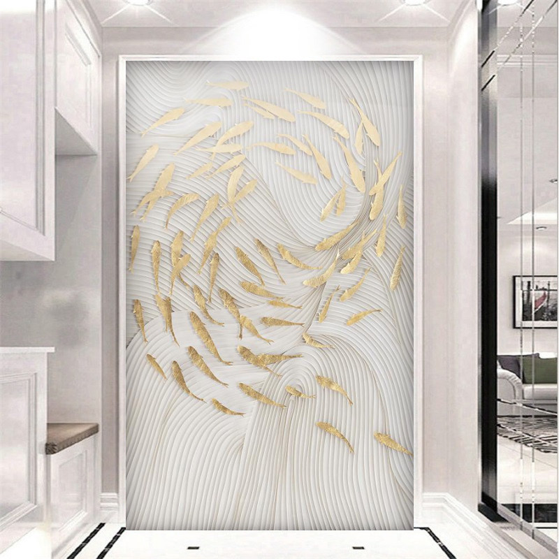 简约现代轻奢大气走廊入户玄关3d立体高档背景墙墙纸竖版壁纸壁画