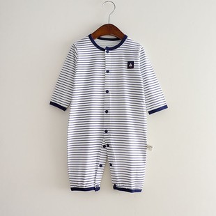 新生婴儿连体衣夏季超薄棉纯棉哈衣小宝宝爬衣长袖空调服睡衣全开