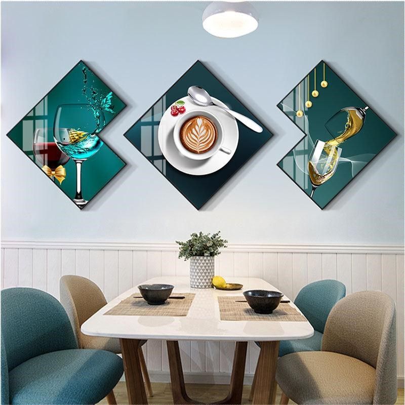 86M0新款装饰画现p代简约饭厅菱形壁画客厅挂画酒杯画镶钻餐厅画
