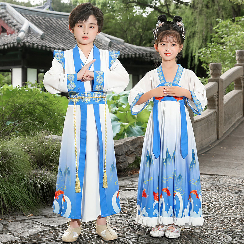 汉服男童儿童国学服演出服女童古装书童服装弟子规开笔礼表演服