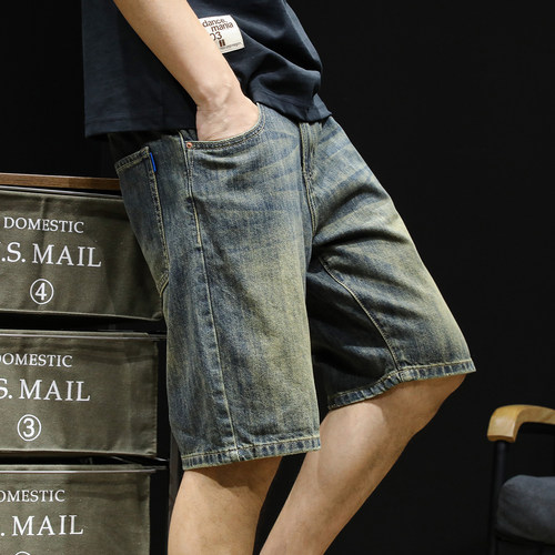复古牛仔短裤男士五分裤夏季潮牌24新款宽松大码中裤男装5分裤子