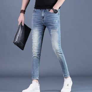 男士 九分裤 牛仔裤 潮流弹力修身 子男薄 2024夏季 小脚9分休闲裤 男装