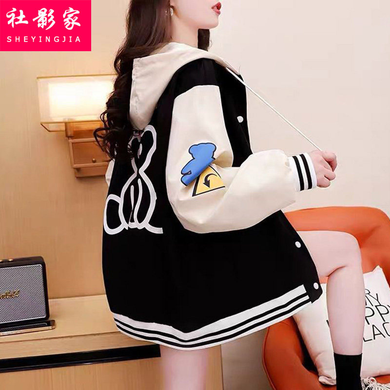 学院风春秋棒球服外套少女初中高中学生2022新款宽松小众连帽夹克