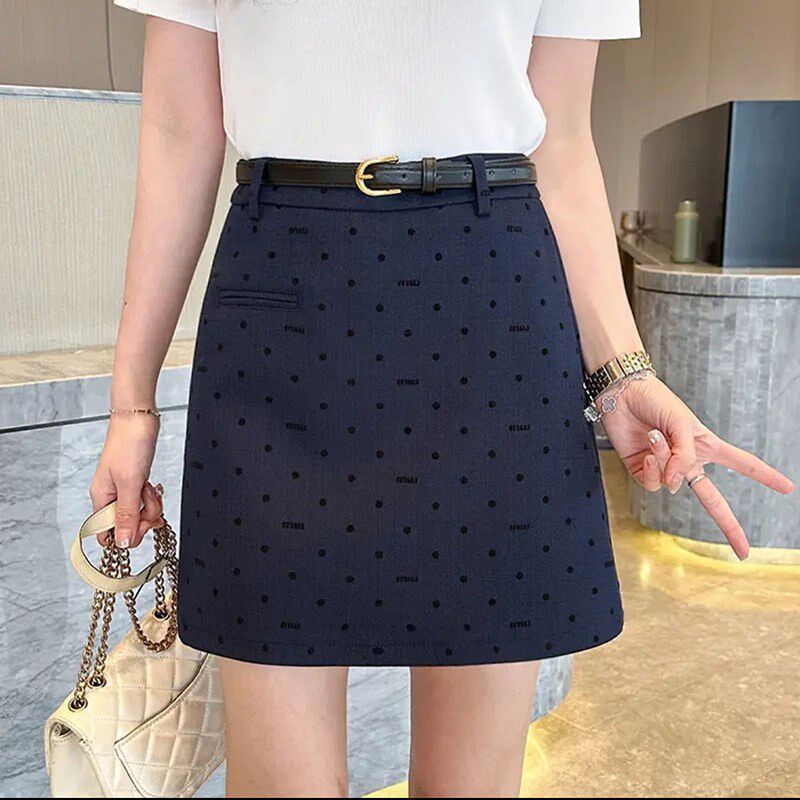 西装面料植绒波点半身裙女2025夏新款高腰显瘦复古a字短裙包臀裙