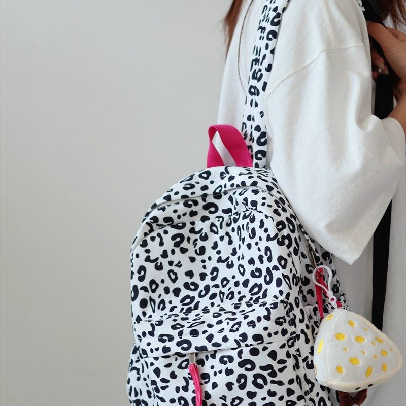 小书包女大学生上课包简约百搭休闲通勤逛街小背包豹纹双肩包小型