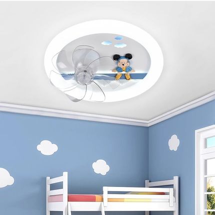 儿童灯卧室风扇灯卡通风奶t油风带摇头男孩女孩吸顶灯LED电扇灯具