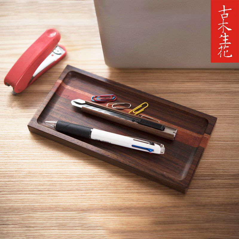 木质笔盘创意笔筒简约办公桌托盘桌面文具收纳盘多功能实木承物盘