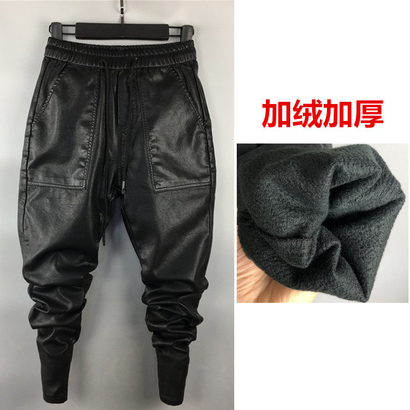 冬季加绒皮裤防风男大码仿皮PU束口哈伦宽松小脚休闲个性潮流长裤