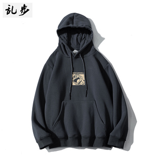 国潮连帽卫衣男秋季 加厚不倒绒上衣服 潮牌高街宽松加绒保暖情侣装