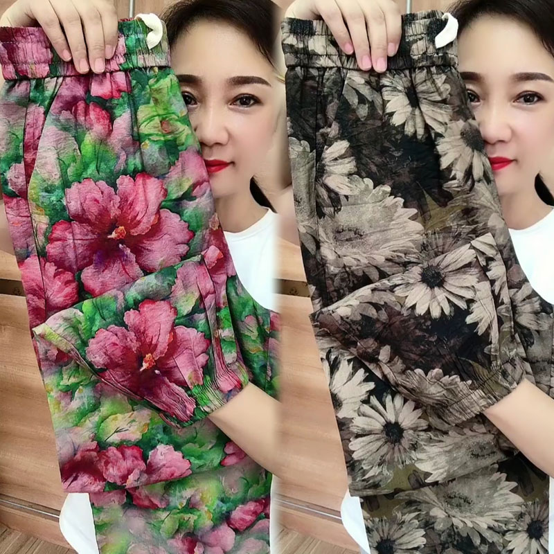 棉麻九分裤女裤高腰显瘦宽松小脚裤防蚊透气妈妈裤百搭减龄哈伦裤