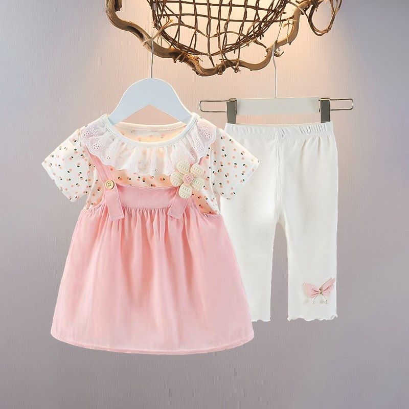 女童连衣裙套装夏季洋气童装宝宝背带两件套薄款衣服儿童裙子夏装