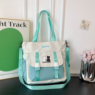 帆布斜挎包小学生上课学习袋韩版儿童补课包撞色单肩大容量美术包