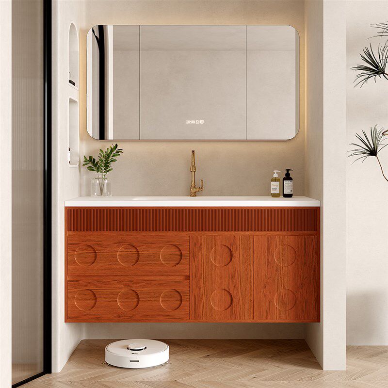 中古风可丽耐岩板一体盆浴室柜组合卫生间洗漱台洗手池洗脸盆定制