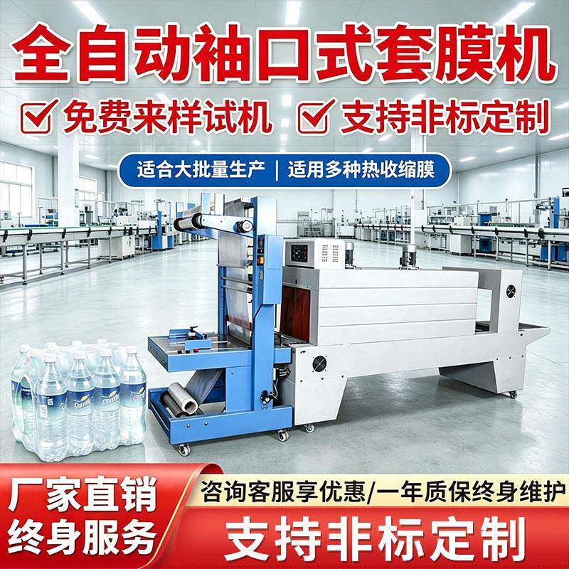 全自动PE套膜机矿泉水饮料啤酒收缩PE/PVC袖口式套膜打包机定制