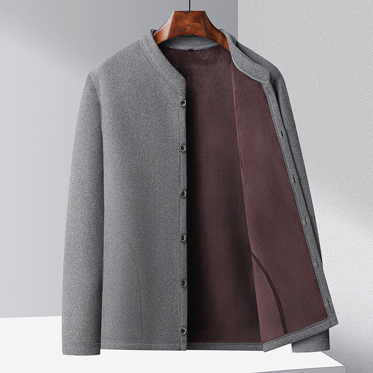 中老年男装内衣开衫外套爸爸装加绒加厚上衣老年冬装保暖棉衣