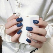 新款 原创 蓝灰浅吟灰蓝磨砂小香风手工穿戴甲美甲高级显白气质