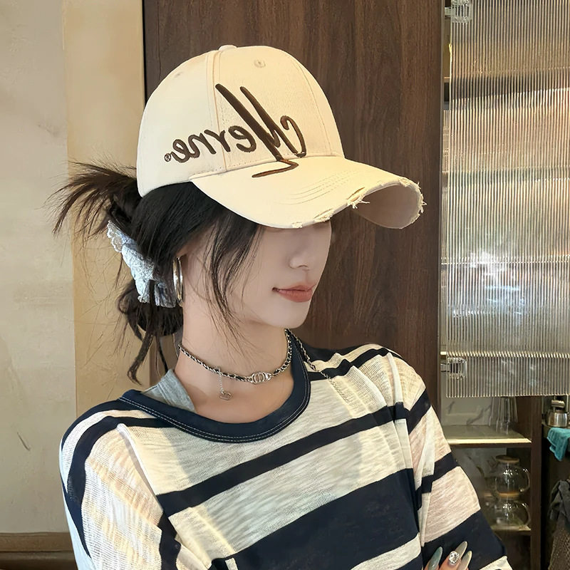 新款帽子女大头围刺绣棒球帽宽帽檐防晒显脸小潮牌硬顶鸭舌帽男款
