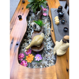 老船木高山流水茶桌椅组合办公室景观禅意功夫茶台李子柒同款茶几