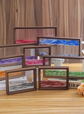 创意实木相框流沙画摆件3D立体解压沙漏高档商务家居装饰品