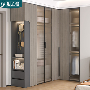 意式 轻奢L型转角衣柜家用卧室90度拐角大衣橱衣帽间组合柜子定制