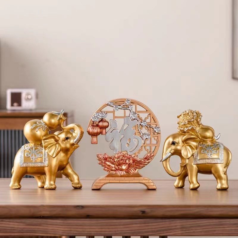 酒柜装饰品如意招财大象吉祥物摆件办公室博古架客厅家居乔迁礼物