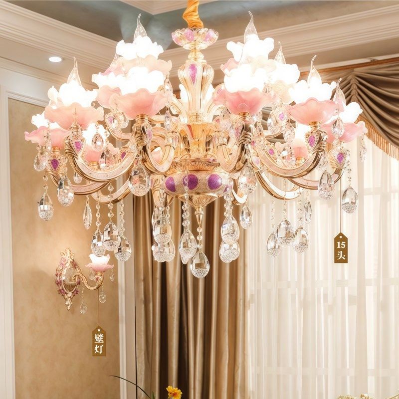欧式水晶客厅吊灯卧室餐厅搭配LED灯创意紫色奢华大气锌合金灯具,家装灯饰光源,客厅吊灯,淘宝优惠券,粉丝福利购,淘宝优惠卷