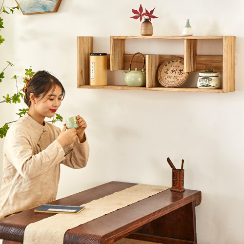 博古架实木中式挂墙茶杯架多宝阁壁挂式墙上置物架茶具摆架展示架