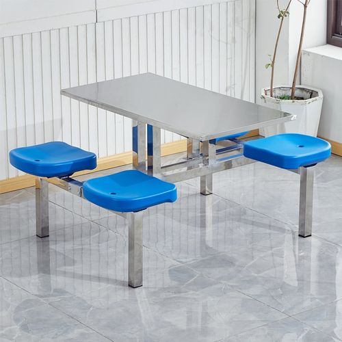 单位员职工食堂不锈钢连身餐桌椅组合4人学校生饭厅快餐店餐桌椅