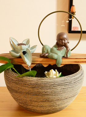 新中式客厅电视柜招财风水轮流水摆件鱼缸造景循环水景桌面小喷泉