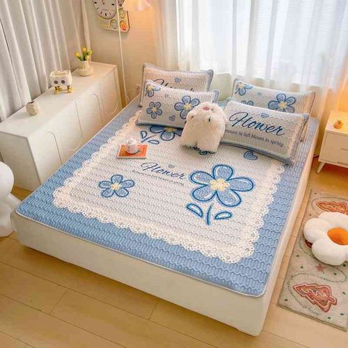 2024新款清新卡通乳胶凉席三件套家用可水洗空调席夏天可折叠席