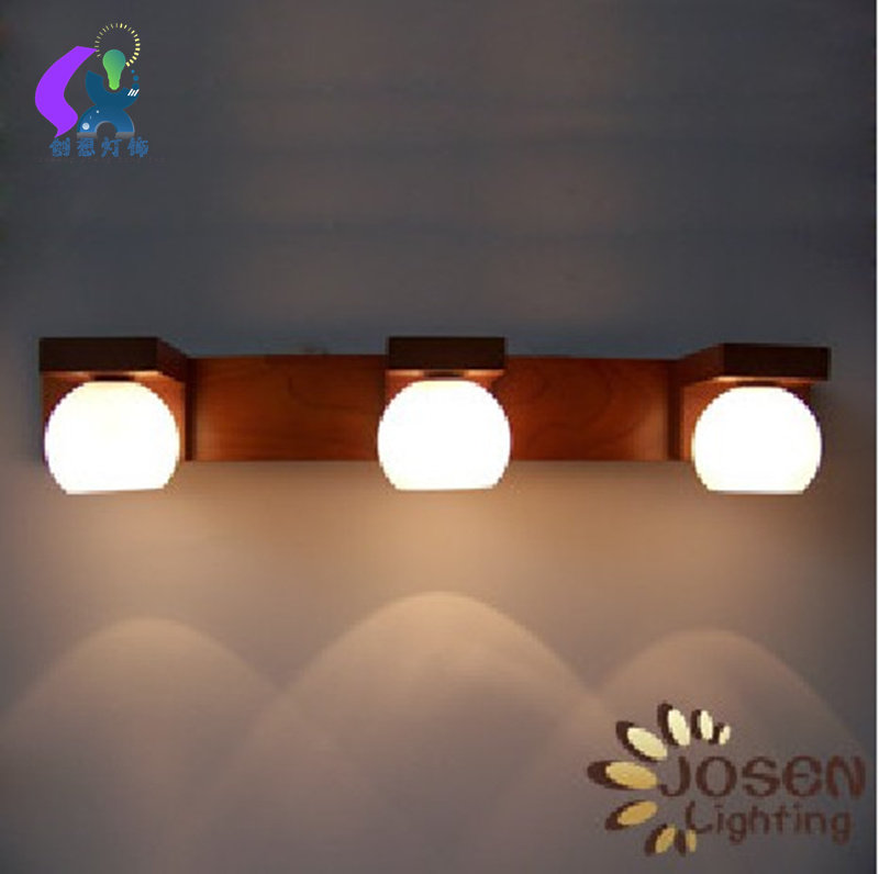 简约现代led木质灯具中式客厅卧室床头灯墙壁灯卫生间实木镜前灯