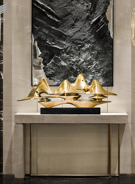 现代中式玄关酒店客厅桌面招财雕塑摆件样板房抽象电镀艺术装饰品